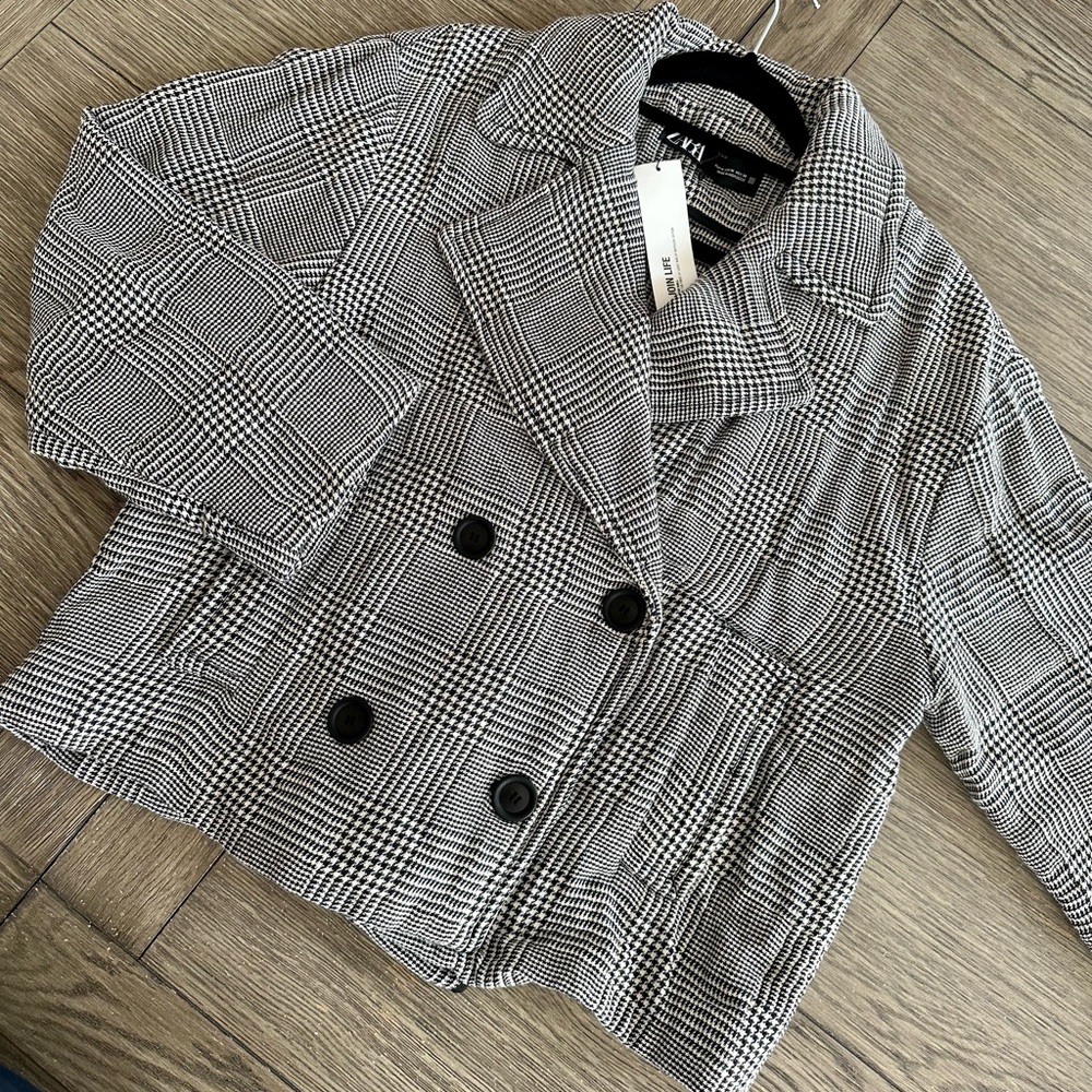 NWT Zara Houndstooth Quilted Double Breasted Coat